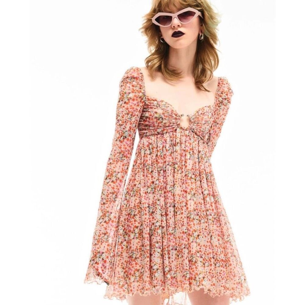 Aniye By Nina Floral Smocked Babydoll Mini Dress Pink Coquette Nwt 46 Us 10